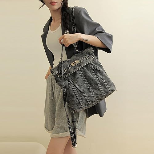 Miniatura 8 de Mochila de mezclilla lavada a la moda, bolsos de estilo universitario para mujer, bolso diario de la mochila, mochilas de viaje para parejas, Denim