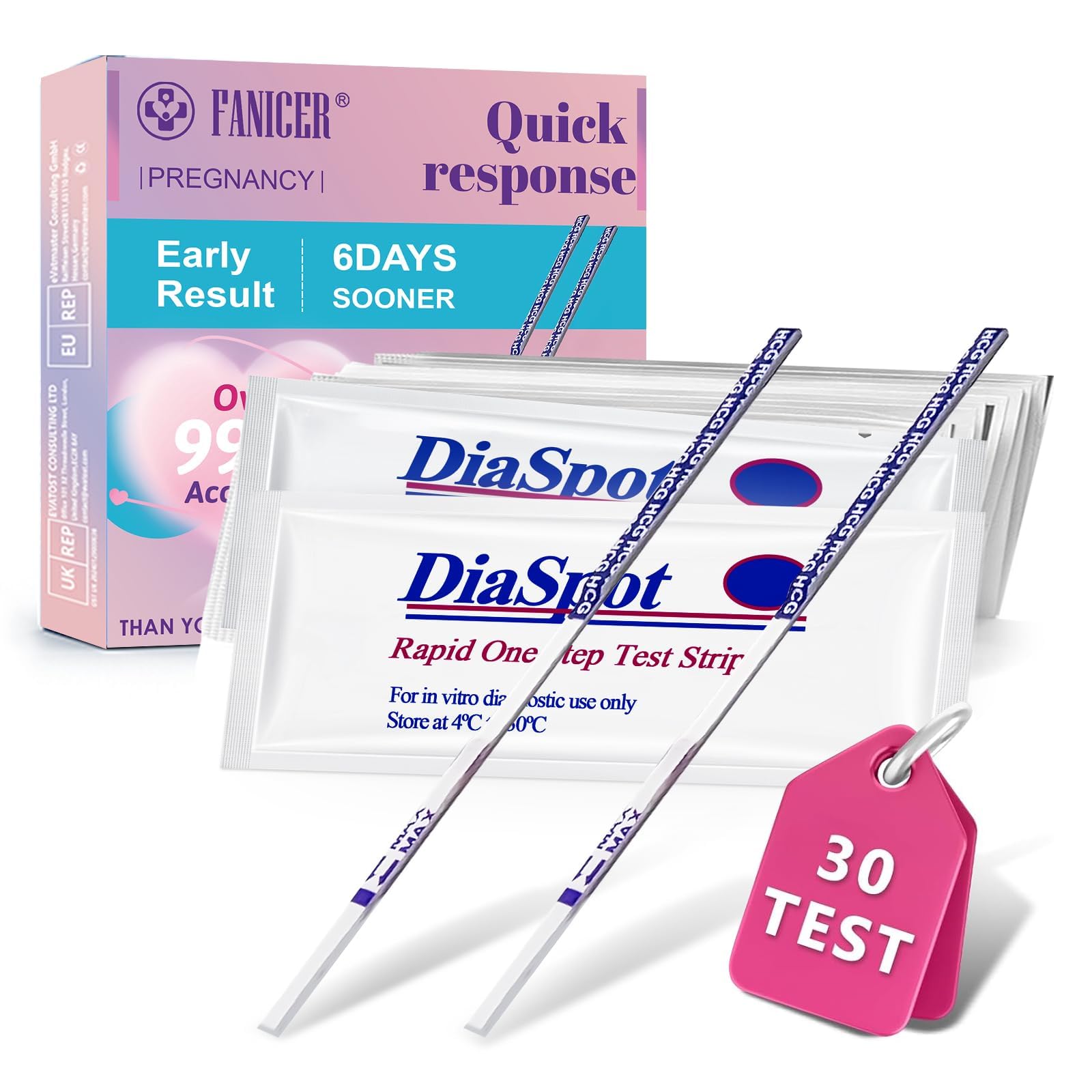30 Pack Pregnancy Test Strips, Portable pregnancy tests strip, Pregnancy Test Strips for Early Detection, Rapid detection within 3-5 minutes, Reliable Results at Home