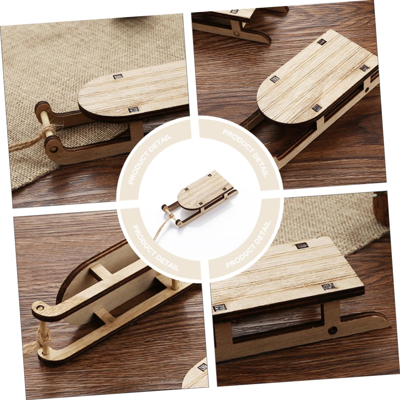3pcs Mini Wood Sleigh Tabletop Ornament Wood Xmas Decor