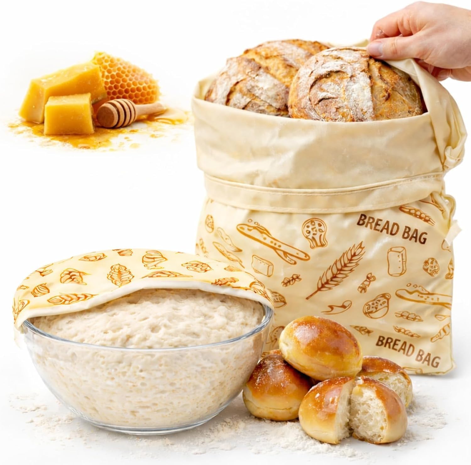 Beeswax Bread Bags and Beeswax Bowl Covers for Sourdough Storage