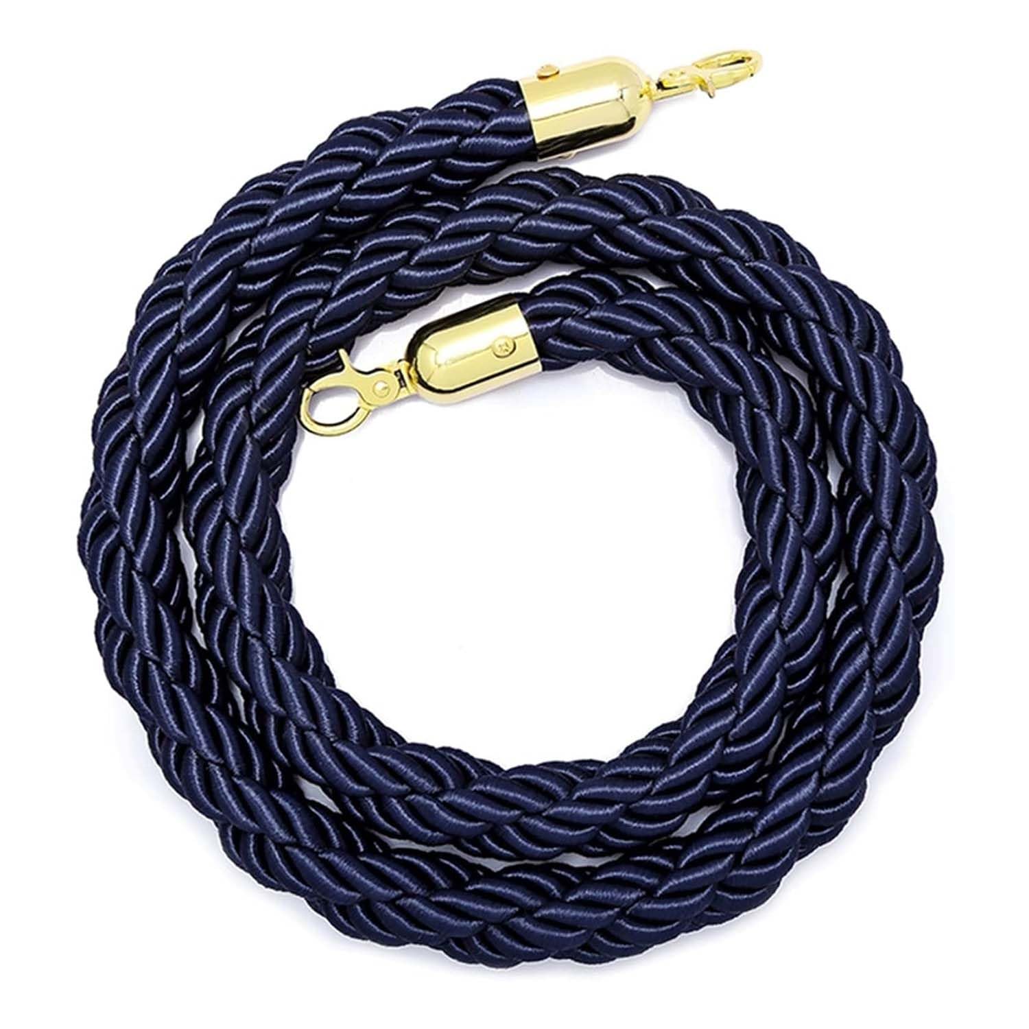 GAKYOUR Queue Barrier Ropes,Crowd Control Stanchion Rope with Gold Hook, Crowd Control Rope,0.9-3.0m Braided Hemp Rope Barrier for Queue Divider, Rope Safety Barrier-Blue||0.9m