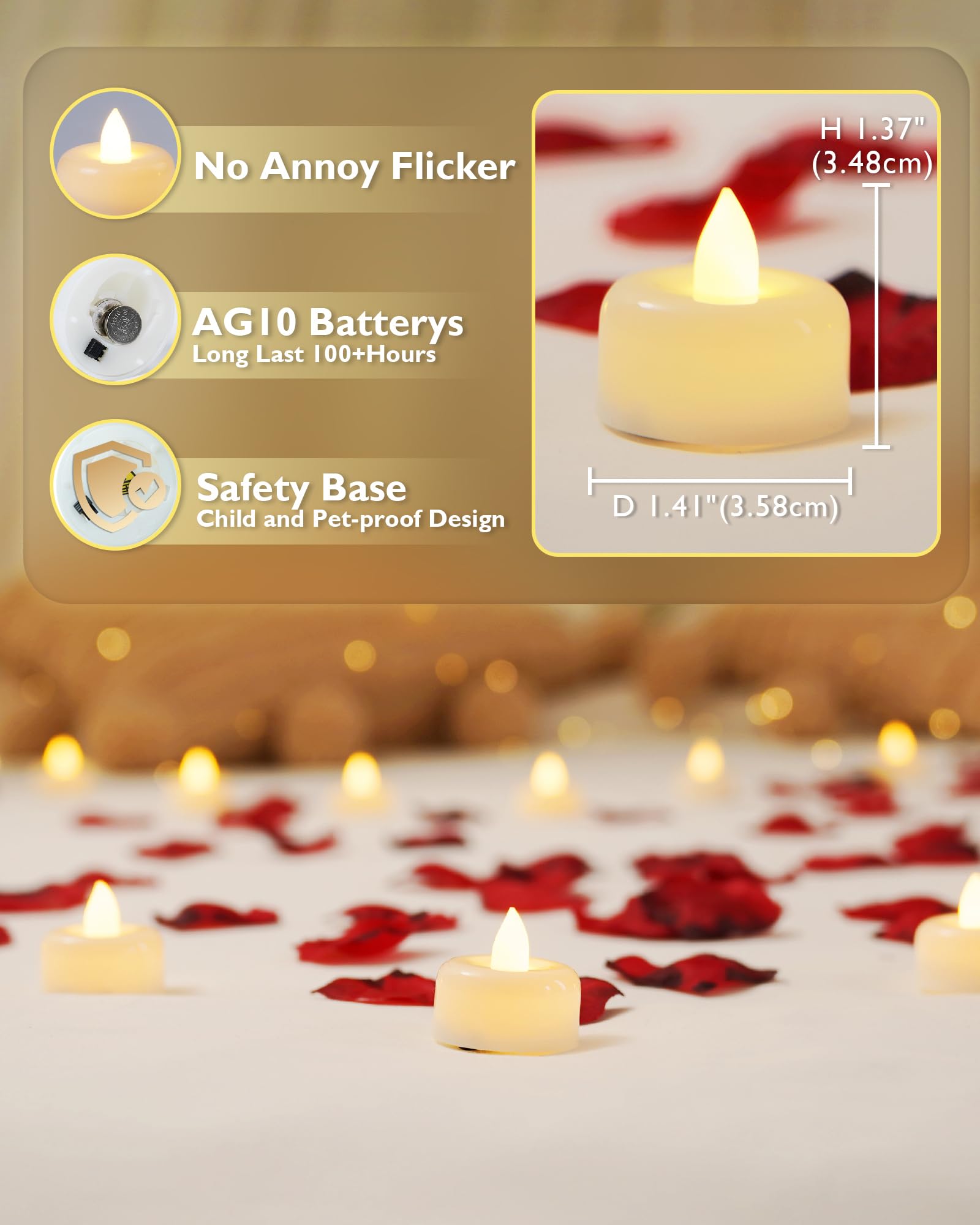 AMAGIC Confezione da 100 lumini elettrici a batteria per decorazioni domestiche, senza fiamma, a LED, per festa della mamma, festa di compleanno, San Valentino, notte romantica