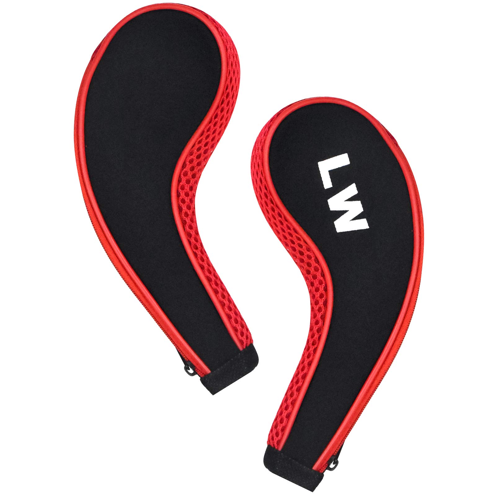 Fundas de Hierro para Palos de Golf 12 Piezas Números 3-9 A/SW/PW Cremallera Cuello Largo Rojo