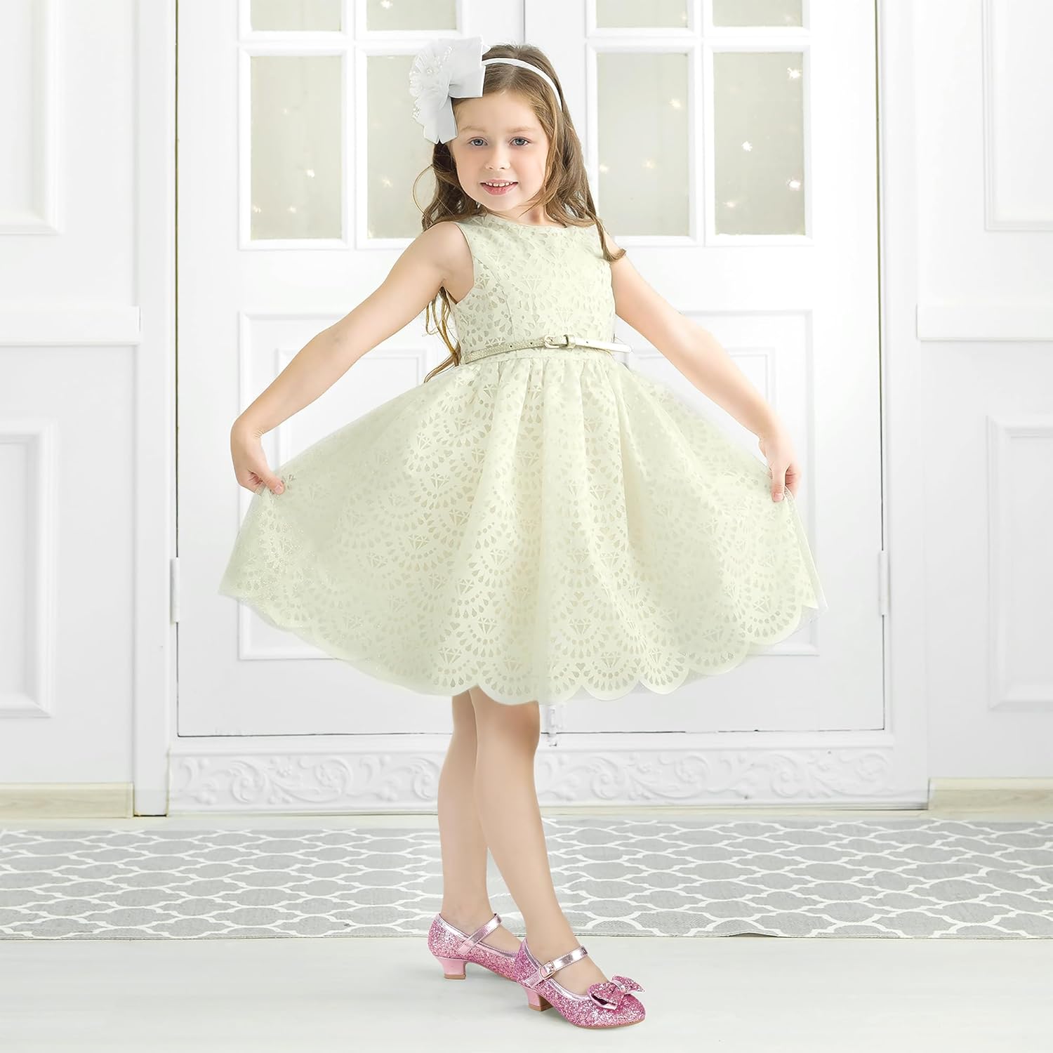 PANDANINJIA Girls Toddler/Little Kid Jada Dress Mary Jane Pumps Bow Low Heels Party Wedding Princess Shoes - Image 2