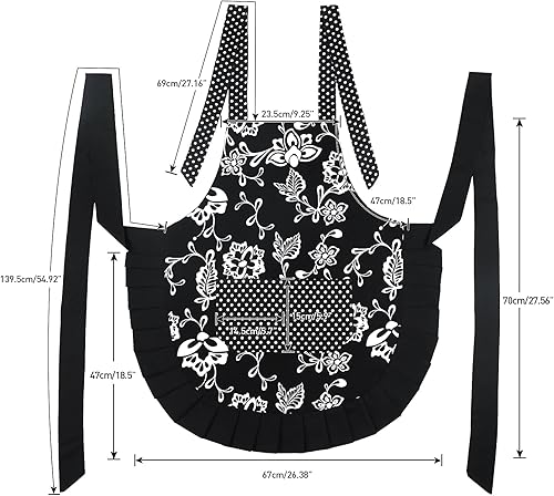 Miniatura 5 de G2PLUS Delantales para mujer con bolsillos, lazos extralargos, delantal de damasco vintage, perfecto para cocina, hornear y jardinería