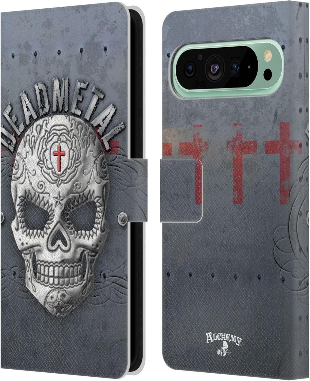 Head Case Designs Officially Licensed Alchemy Gothic Camo Skull Skull Leather Wallet Case Compatible with Google Pixel 9 Pro XL