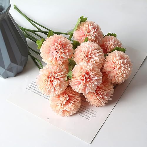 Miniatura 4 de CCINEE 12 flores artificiales de crisantemo, arreglo floral de seda, ramo de flores falsas, hortensias de tallo largo para hogar, oficina,