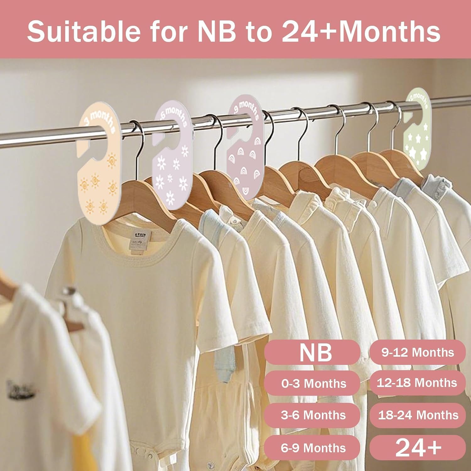 Baby Closet Dividers, Durable Plastic Baby Clothes Organizer for Nursery Closet, Double-Sided Dividers for Newborn to Toddler, Clothes Organizer by Size & Age (8-Pack)