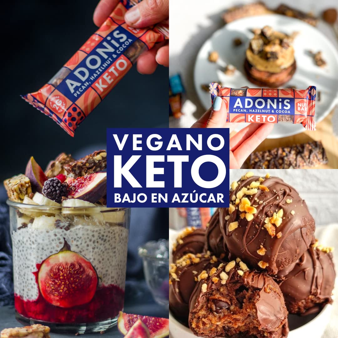 Barras Keto de Adonis de Pacana, Avellana y Cacao (16x35g) | Vegano | Snacks Keto 100% Naturales | Sin Gluten/Sin Azúcar/Aceite de Palma | Bajo en Azúcar, Bajo en Calorías