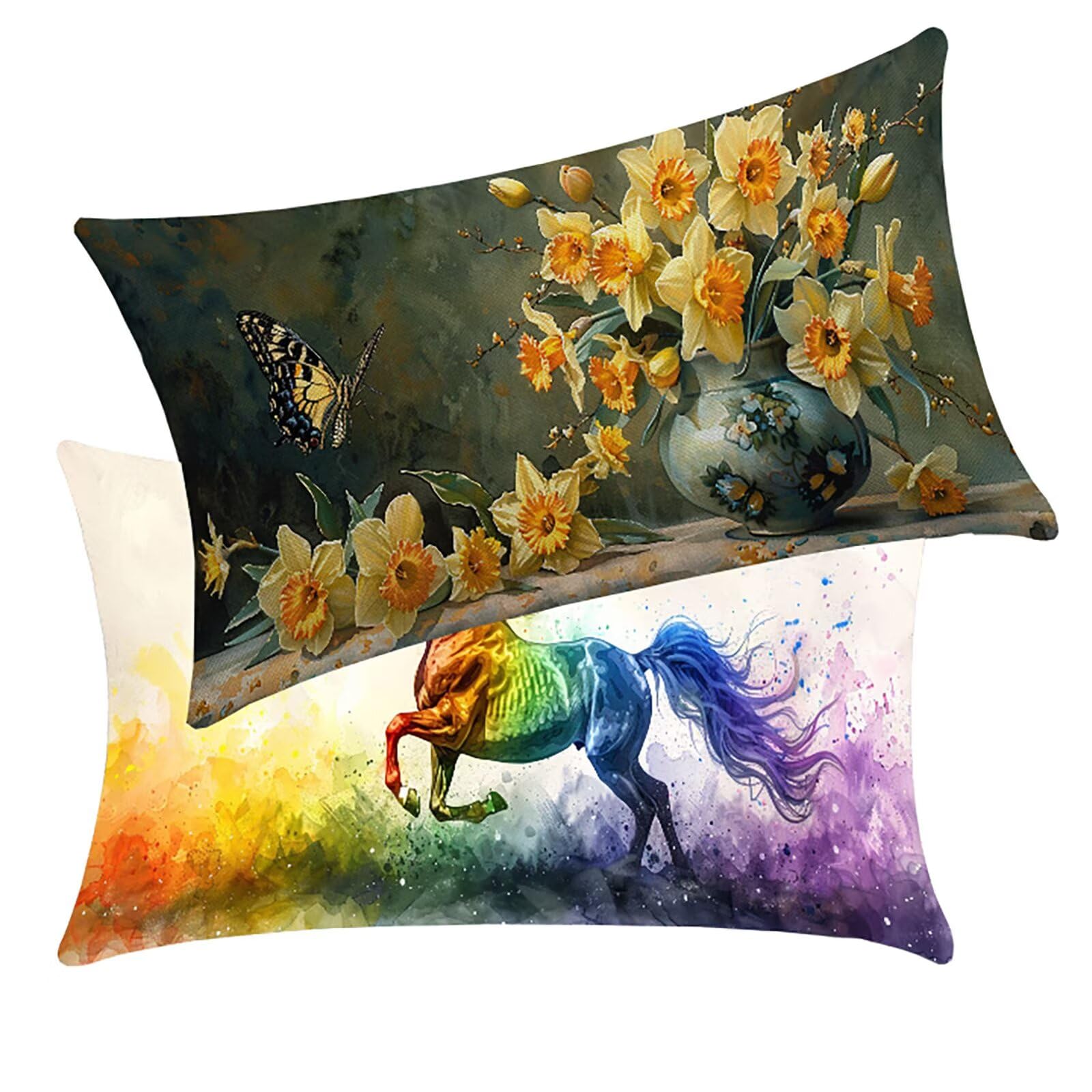 Cadeau femme coussin exterieur impermeable de decoration fleur en lin lot de 2