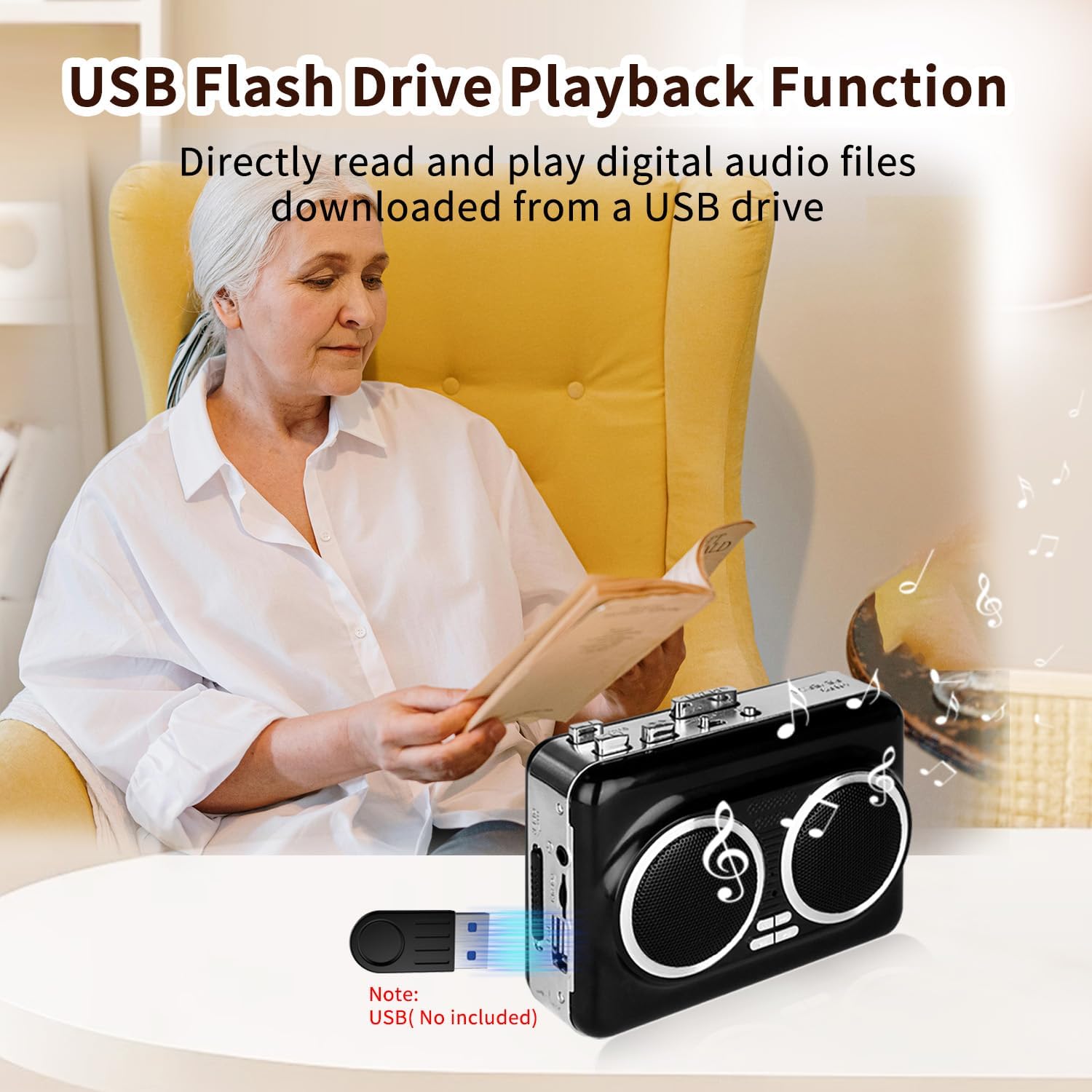 Dual Speaker Pure Stereo &Auto Reverse Cassette Player?Portable Cassette to MP3 Converter via USB,Cassette Tape Player with Dual Power Options,Built in 3.5mm Headphone Jack,Support U Disk, USB Card