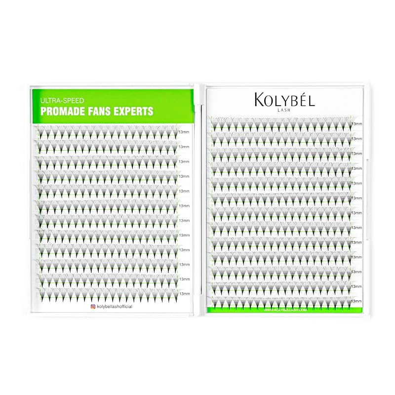 Extensões de Cílios em Leque Pré-montado Kolybel 12D, 0,05 C Curl, 10 mm, Base Fina, 500 unidades