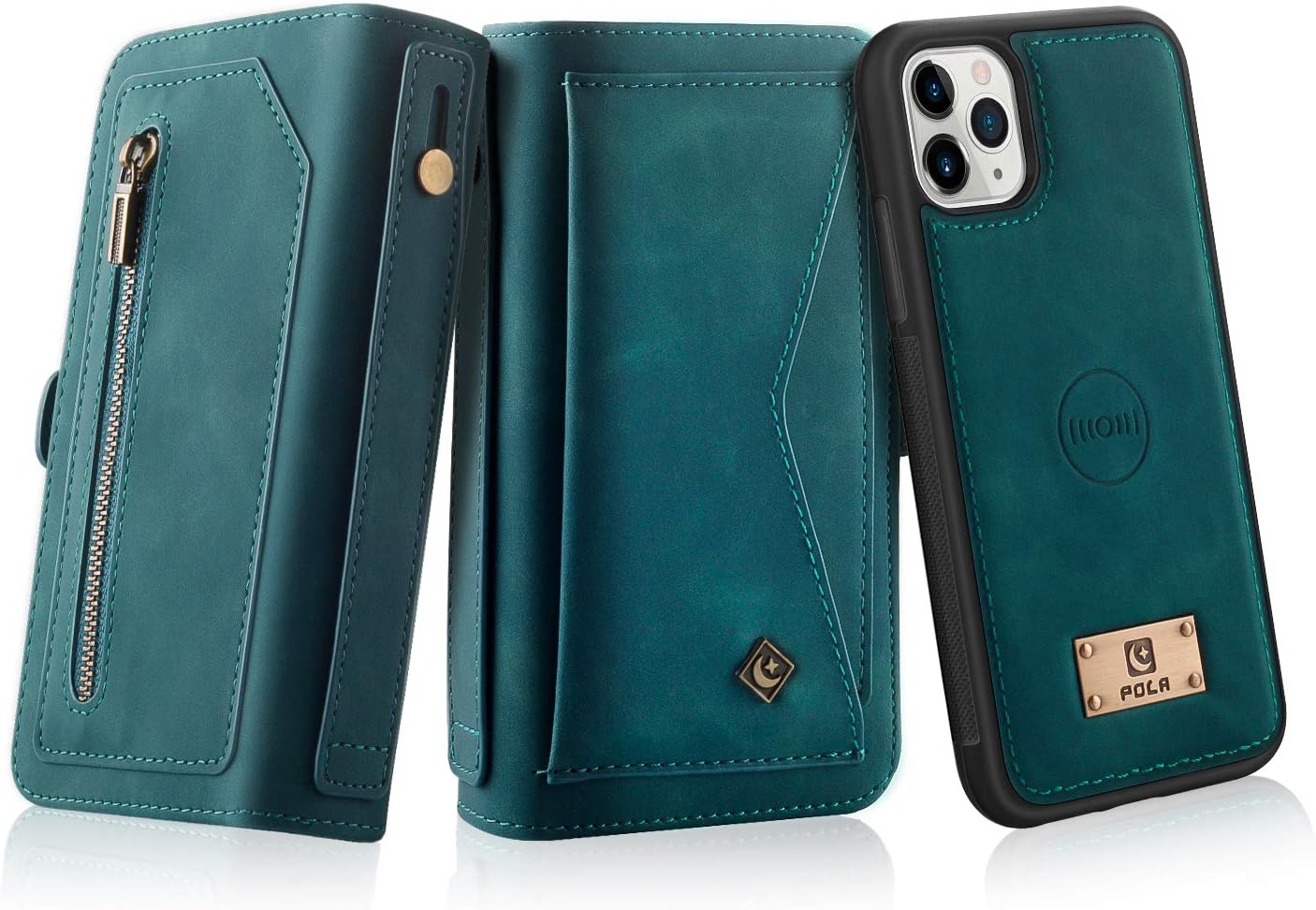 Petocase Compatible with iPhone 11 Pro Max Wallet Case, Multi-Function Zipper Purse with Detachable Magnetic Cover Wristlets 13 Card Slots 4 Cash Pocket for Apple iPhone 11 Pro Max 6.5 Inch Turquoise