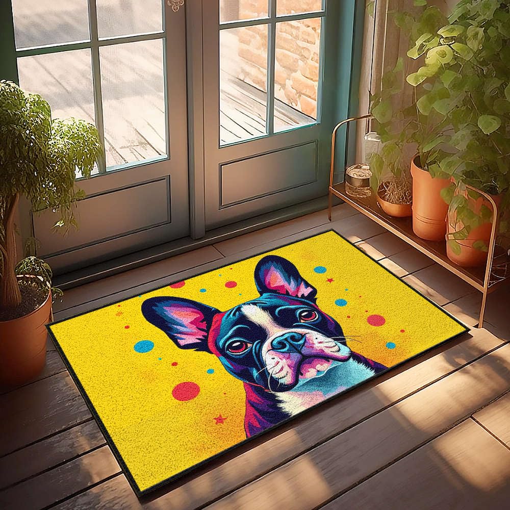 Paillasson Boston Terrier 65x90 cm tapis de porte extérieur coloré pour entrée