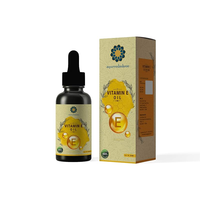 Óleo de vitamina E AYURVEDASHREE para rosto e corpo com óleo de amêndoas, óleo de argan e óleo de semente de uva, 30 mL