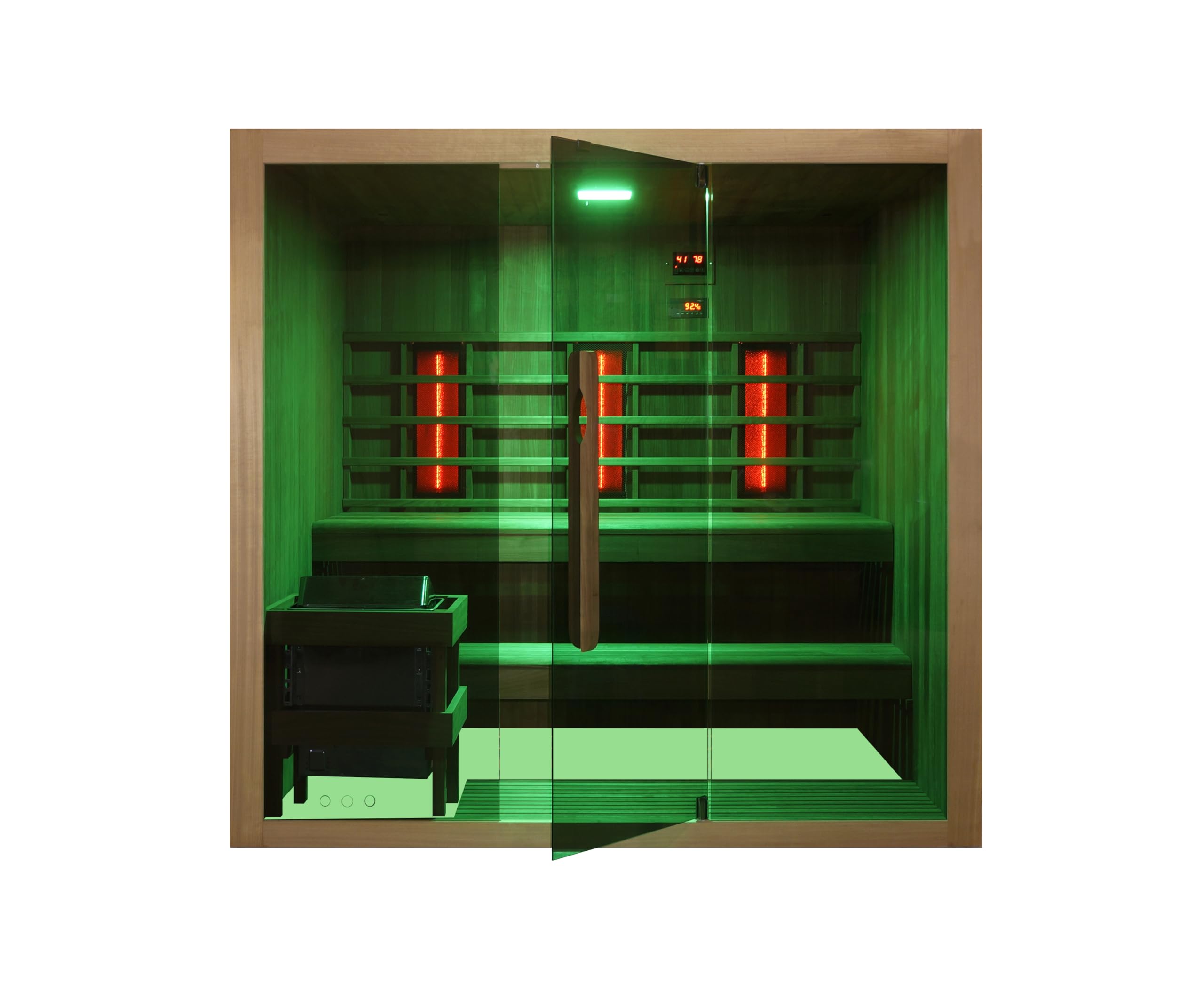 Infrarot und Finnische Sauna KOTKA für 4-5 Personen - 200x150x190 cm - Vollspektrumstrahler, Saunaofen inkl. Saunasteine, Farblicht LED (7 Farben), MP3 Player inkl. Bluetooth
