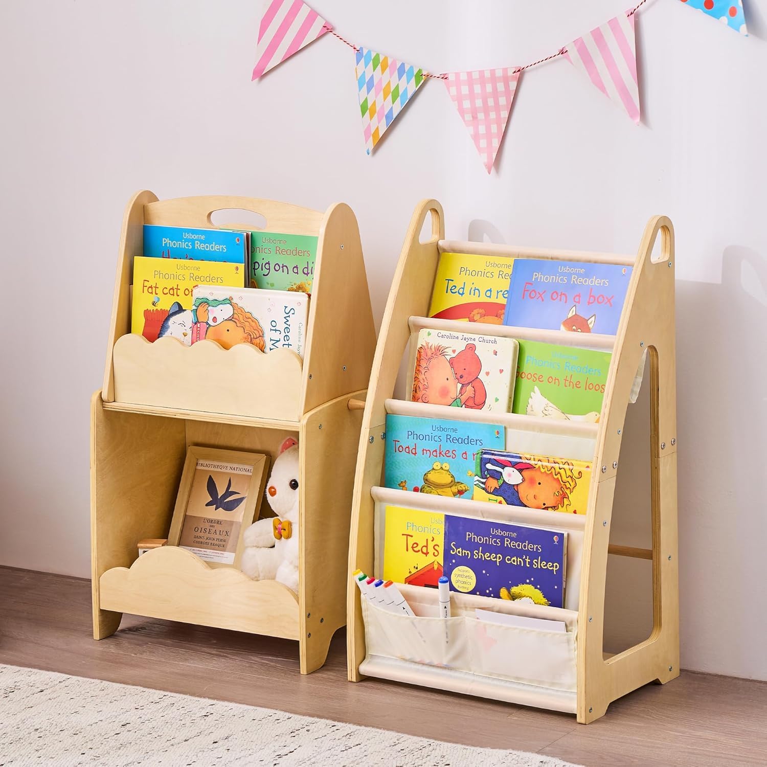 Jolitac 3tlg Kinder Bücherregal, Kinderzimmer Spielzeugregal aus Holz, Spielzeug Organizer Regal Aufbewahrung für Kindergarten, Spielzimmer