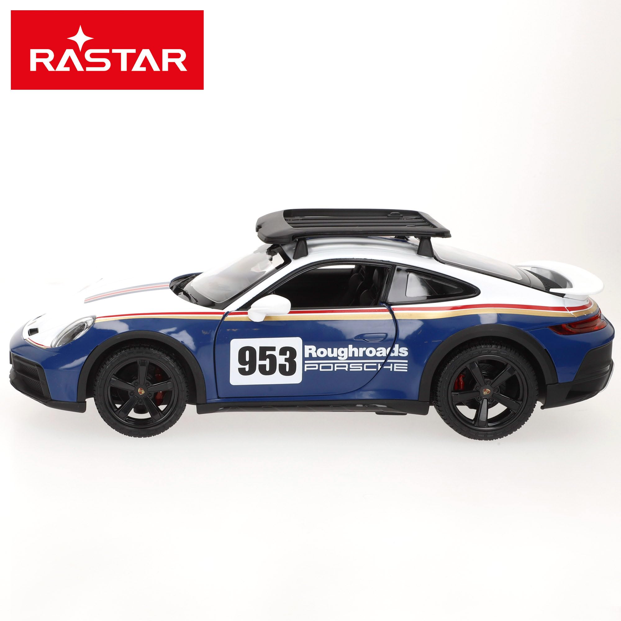 ColorBaby RASTAR Porsche 911 Dakar samochód zdalnie sterowany, w skali 1:14, światła przednie, ręczne otwieranie drzwi i zdejmowany bagażnik, 6 funkcji, oficjalna licencja, od 6 lat (41326)