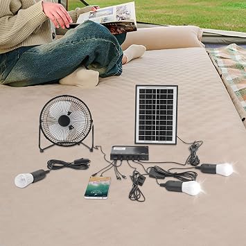 Solar Ceiling Fan Light with Ba-ttery, Portable Solar Powered Fan with 3 Bulbs, DC 12 Volt Outdoor Multi-Purpose Solar Panel Kit for Gardens, Greenhouses, Sheds, Pet Houses, Chicken Coops