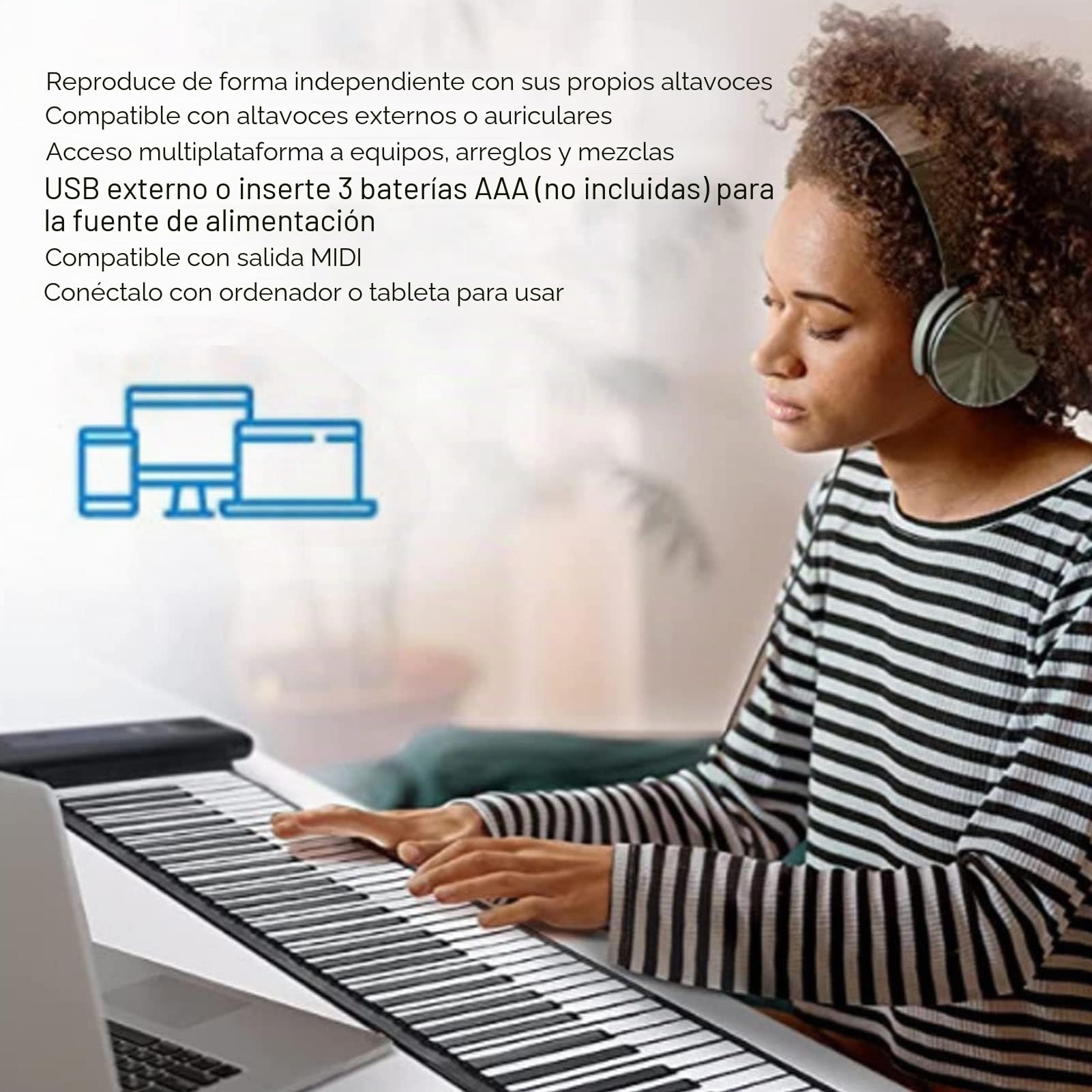 VBESTLIFE Piano Enrollable, Piano Electrónico Portátil de 49 Teclas, Piano Electrónico de Mano con Sonido Envolvente 4D USB, para Principiantes Regalos para Adultos(PM49)