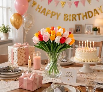 Artificial Tulips 5 Colors Fake Tulips Artificial Flowers 15pcs