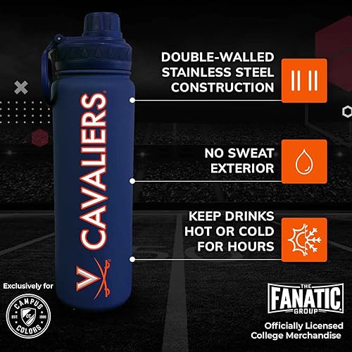Vista 416 de Campus Colors Botella de agua de acero inoxidable de la NCAA, tapa giratoria, 24 onzas, clip de transporte, mantiene tus bebidas calientes o frías