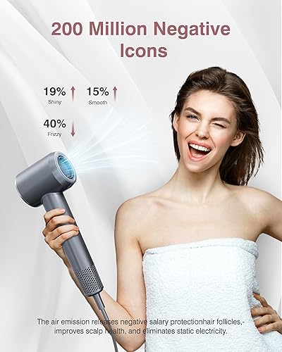 Miniatura 5 de Secador de pelo, 160000 rpm, secador iónico profesional de alta velocidad, 200 millones de iones negativos, control de calor y secador de pelo de
