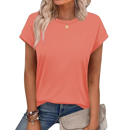 Alaroo Womens Summer Tops Short Sleeve Shirts Crew Neck Cute Trendy Tunic Blouses (S-3XL)