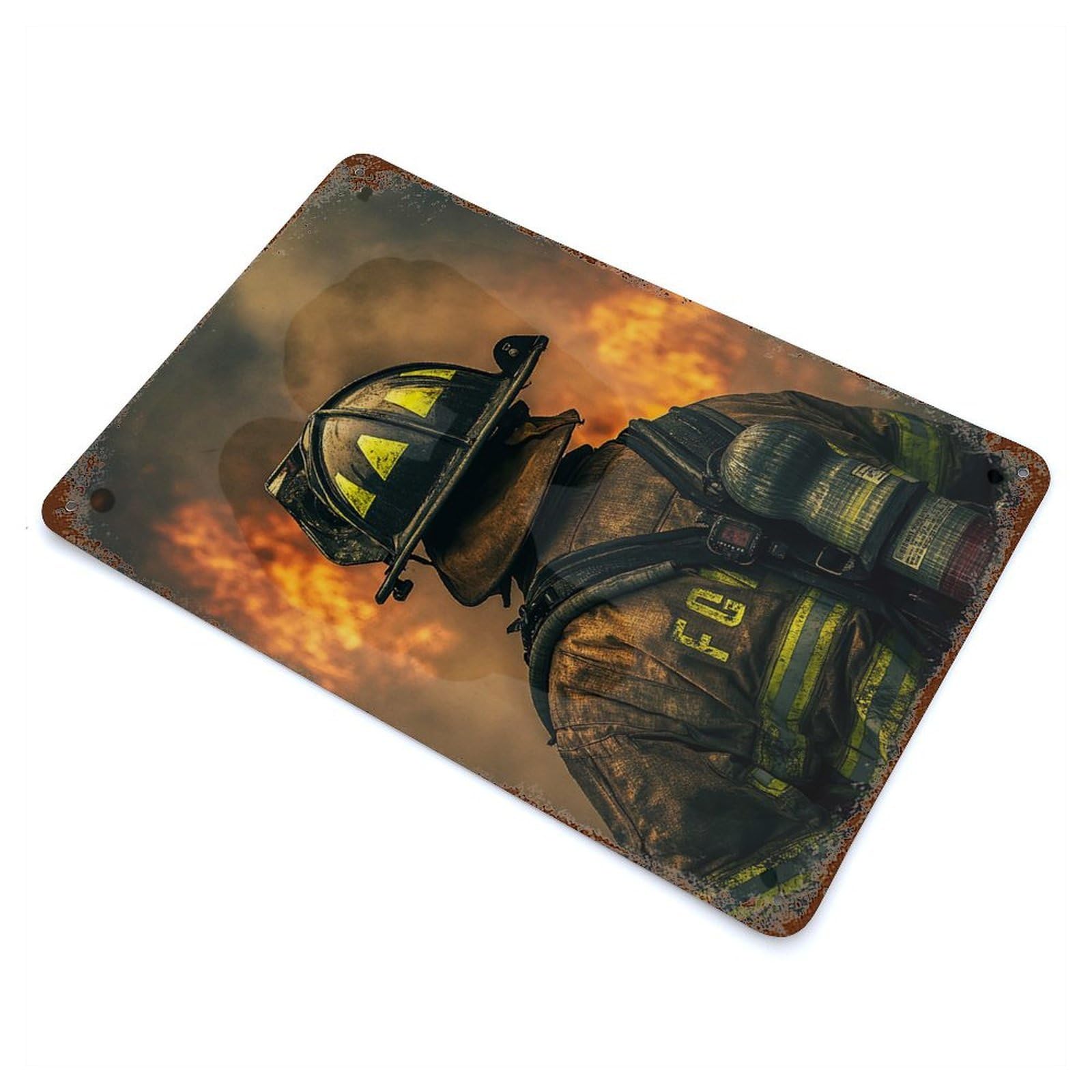 Firefighter in Action Vintage Metal Tin Sign 11.8"x7.9", Ideal for Cafe, Home Bar And Lounge Decor