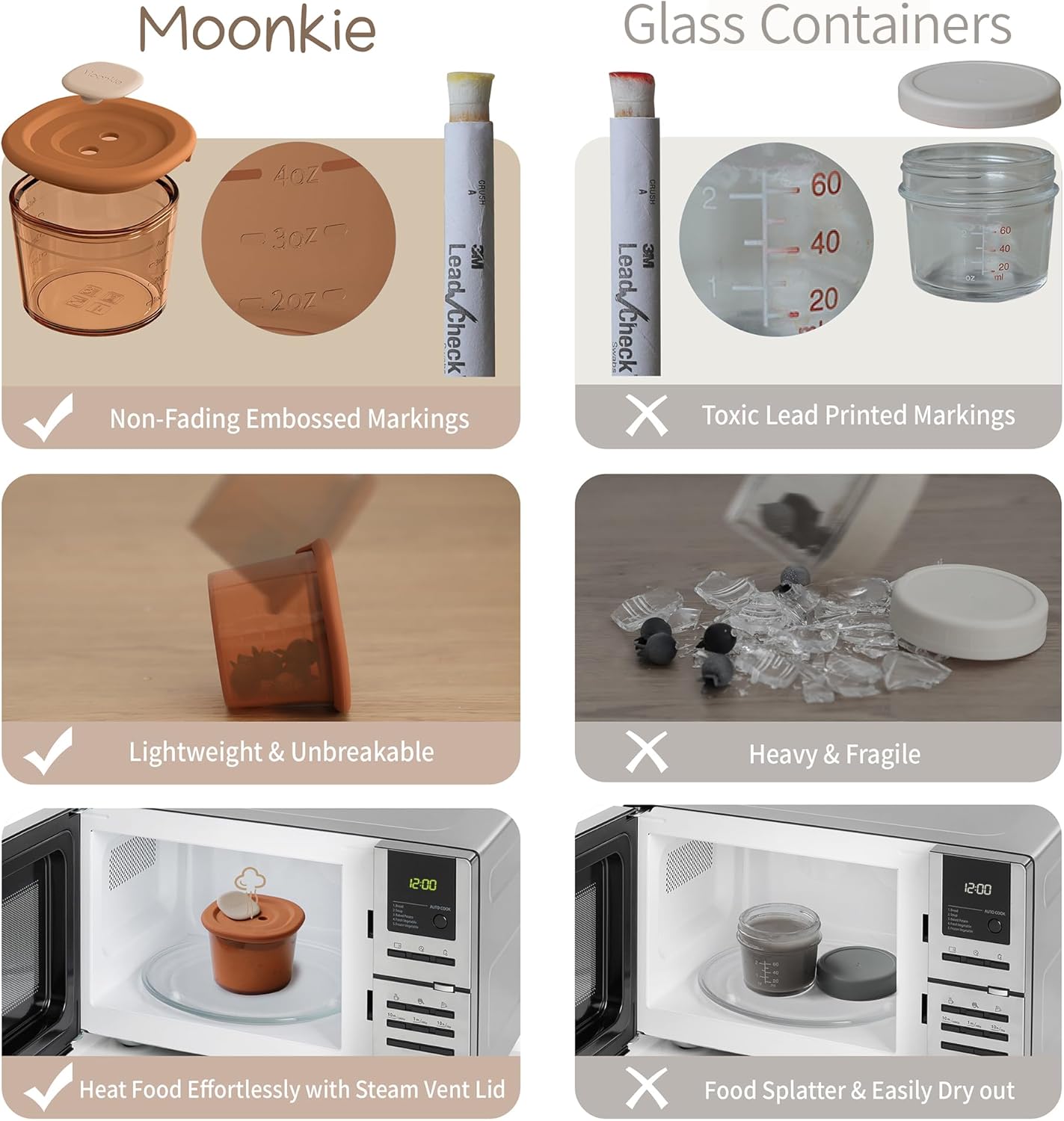 Moonkie Silicone Baby Food Containers 6pack 4oz/4pack 8oz and Silicone Baby Spoons Set of 4, Bundle