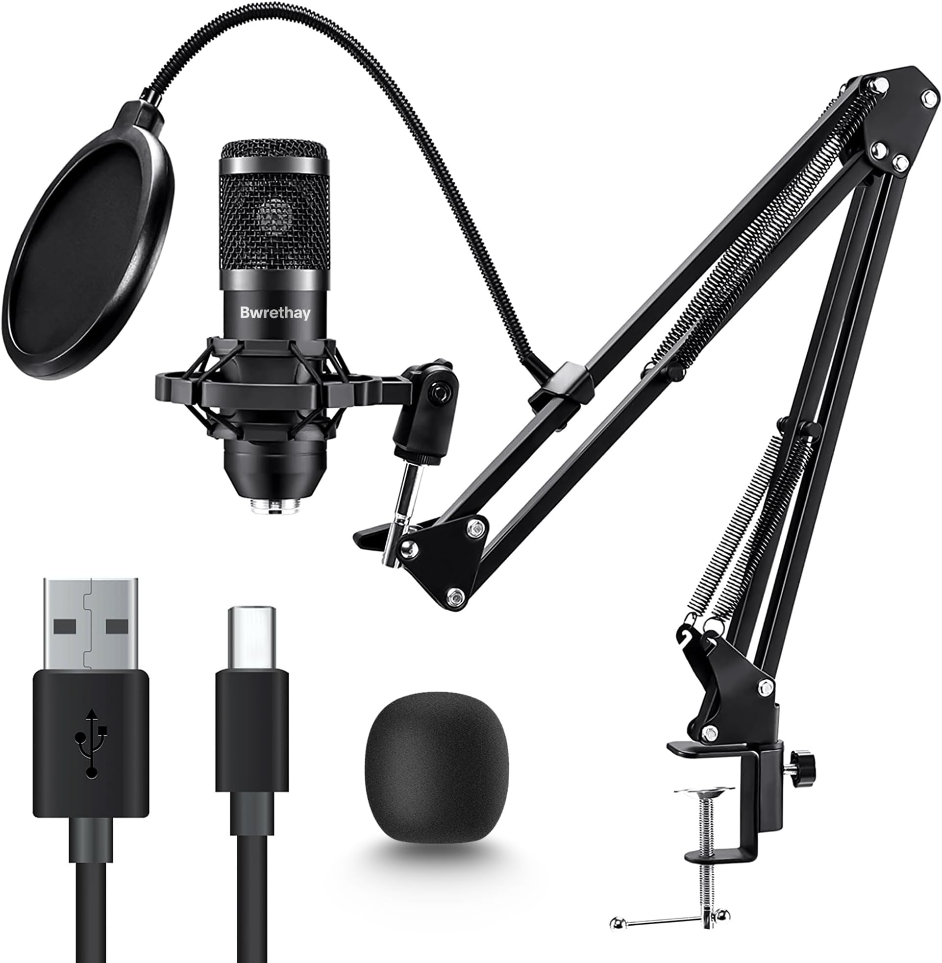 USB Gaming Microphone PC,Professional Cardioid 192kHz/24Bit Plug & Play Mic Recording Kit with Advanced Chipset,for Streaming, Podcast, Studio and Singing, New Black, ovedisa-Newmic