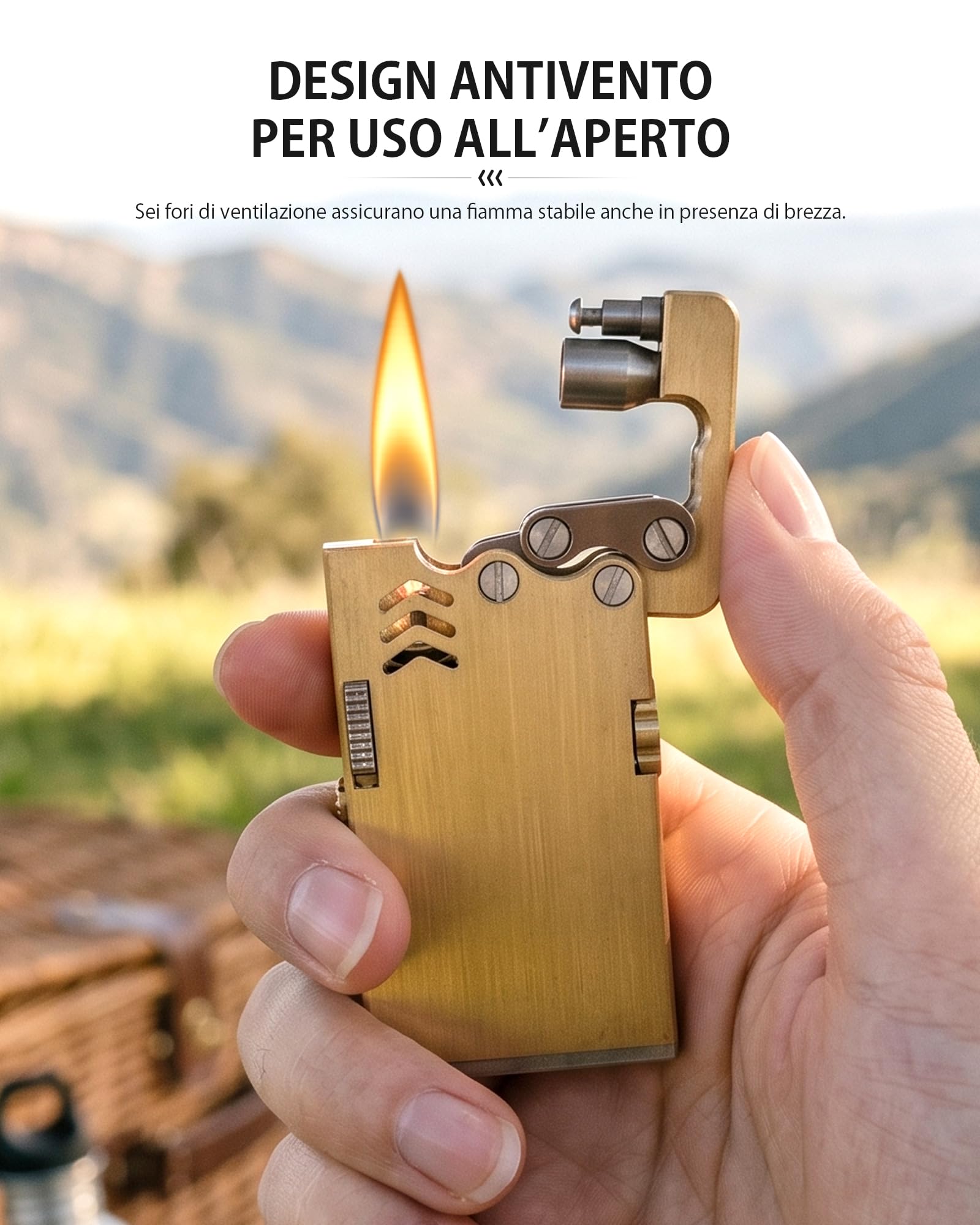 Thorens - Accendino a espulsione a cherosene, stile vintage, in ottone, classico, con fiamma morbida, riutilizzabile, antivento, regalo di lusso per uomini, campeggio all'aperto