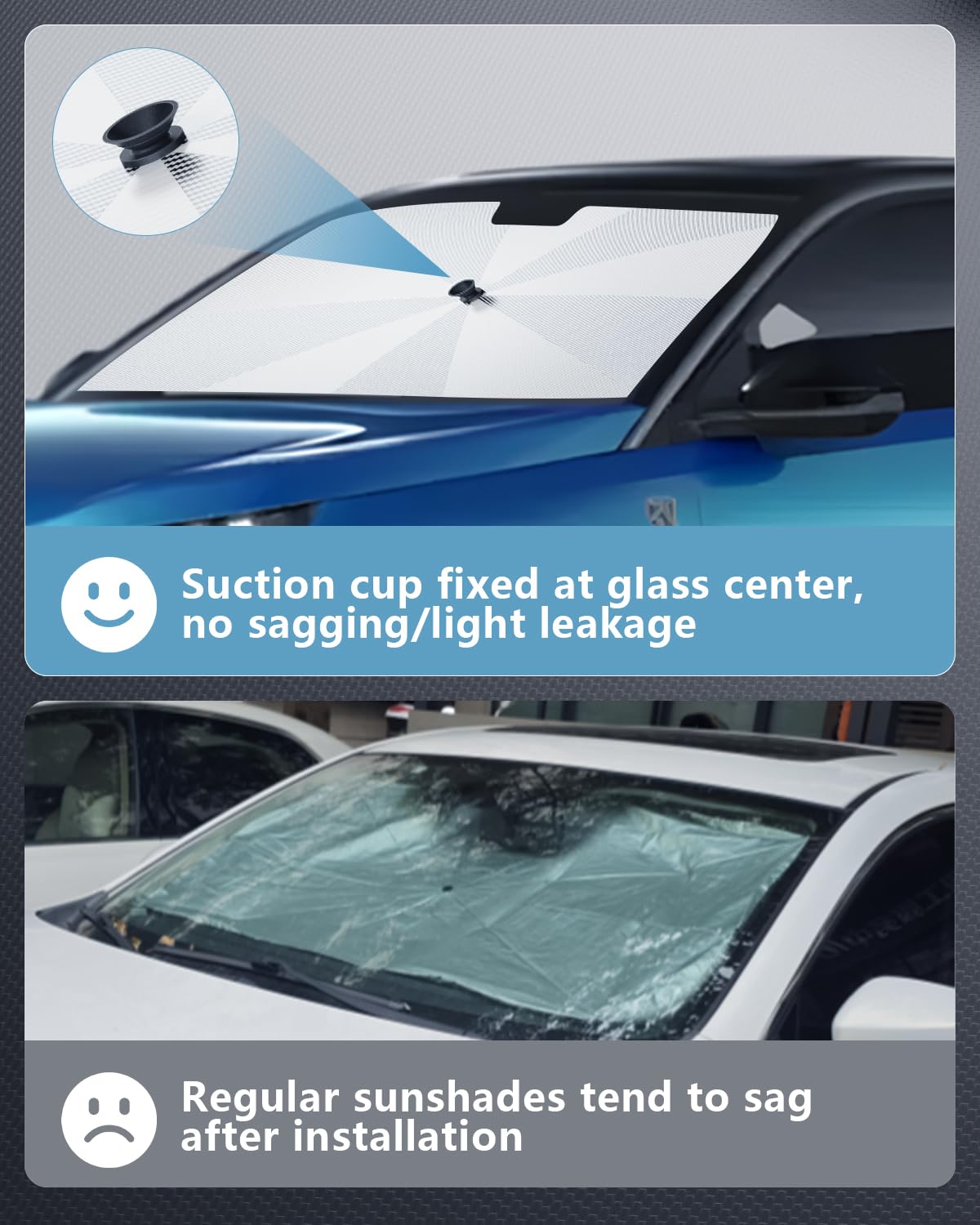 SKTU Parasol para Parabrisas Delantero para Peugeot 3008 2016-2023 2024, diseño de cordón, Parasol Plegable, protección UV para Peugeot 3008 Accesorios Esqueleto de Fibra de Carbono