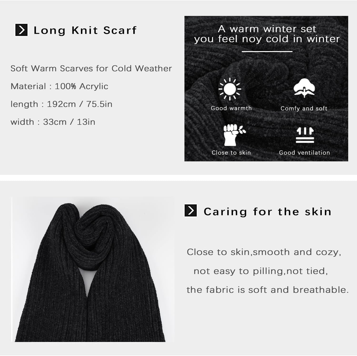 Womens Winter Knit Warm Hat Beanie Long Scarf Touch Screen Gloves Set Skull Caps Neck Scarves for Women - Image 5