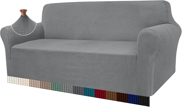 Granbest High Stretch Sofa Covers 3 Seater Super Soft Stylish Couch Covers for Dogs Pets Cats Jacquard Spandex Non Slip Sofa Slipcover for Living Room Furniture Protector 3 Seater, Light Gray