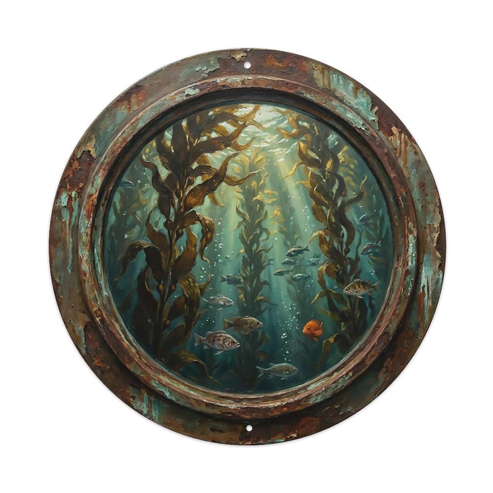 Vintage Porthole Kelp Forest Ship Window Undersea Deep Sea Metal Tin Sign
