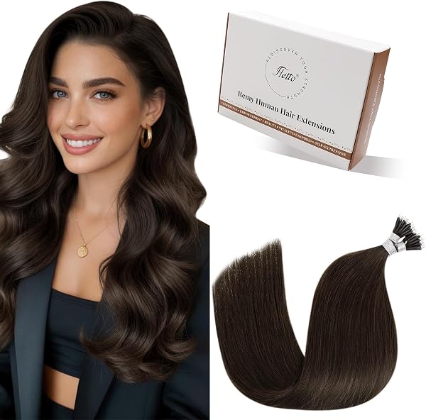 Hetto Nano Beads Hair Extensions Brown Nano Loop Hair Extensions Human Hair Light Brown NanoRing Hair Extension Straight Remy 18Inch 50G/50S - 1