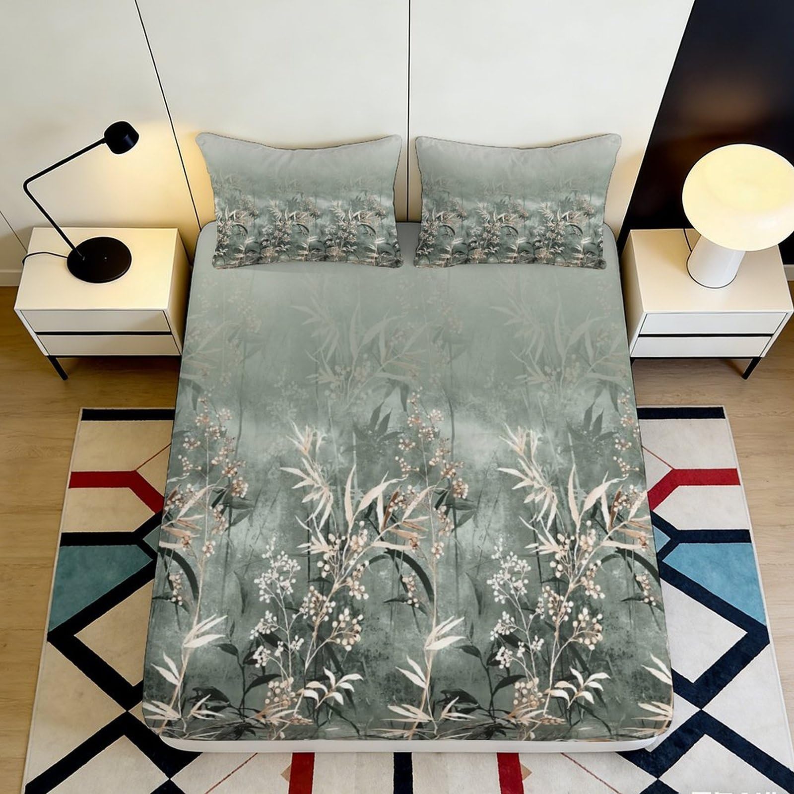 Jqzkxnhpbr Style-7 3D Printed Botanical Watercolor Fitted Sheet Microfiber Soft Breathable Abstract Floral Mattress Cover For Bedroom Home Decor 90X200x25cm