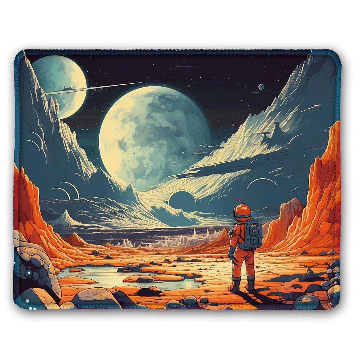 Space Themed Design, Vibrant Color for Gaming Cloth Mouse Pad Laptop Mouse Pad, 26x21cm