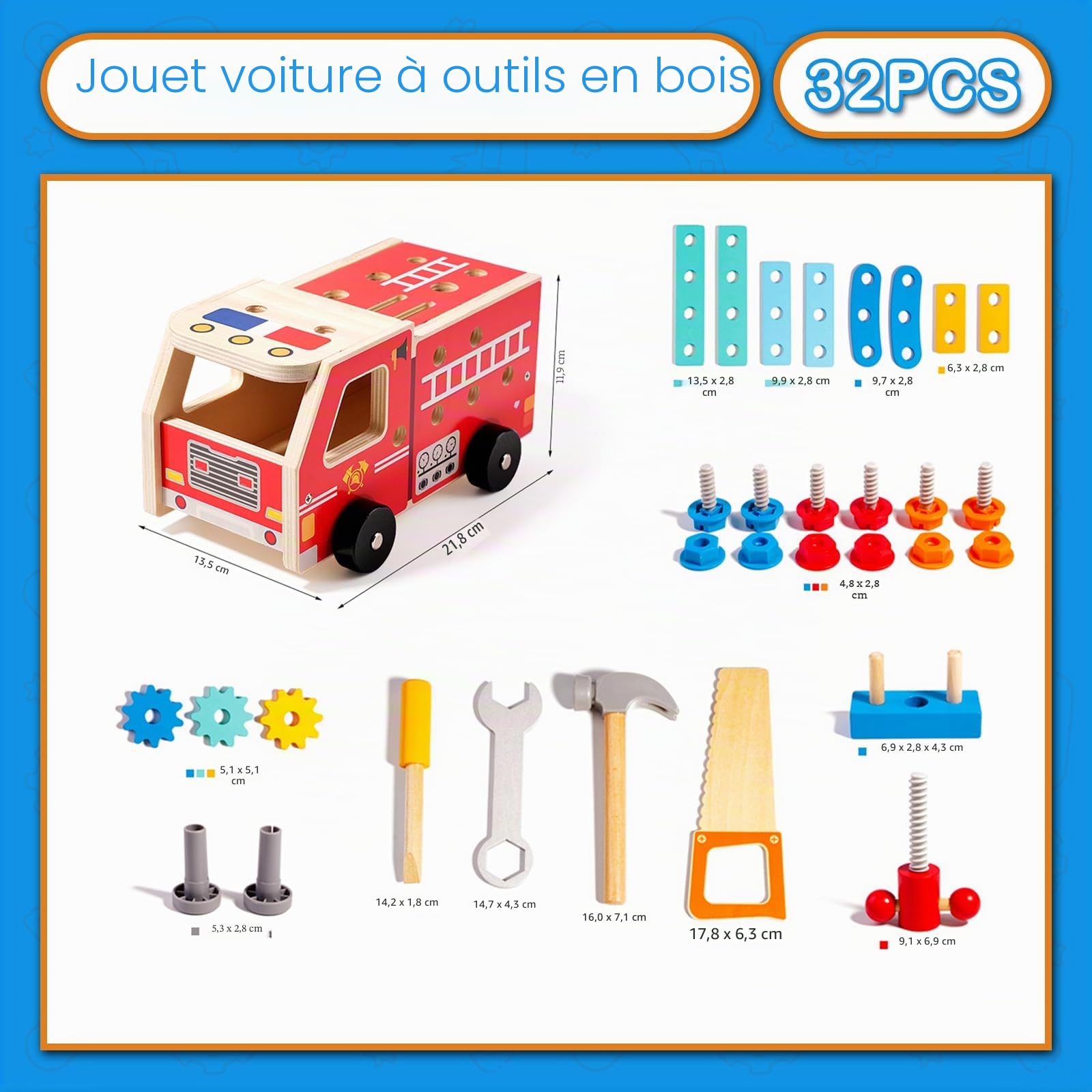 Jouets Montessori pour Les Enfants de 2 3 4 5 Ans,Coffret d'Outils en Bois Jouet de Voiture,Développe la Motricité Fine et la Créativité,Idée Cadeau d'anniversaire