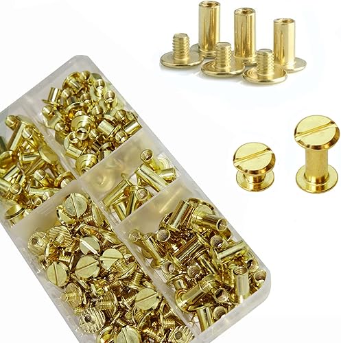 Miniatura 9 de YMAISS 90 juegos de tornillos Chicago de 3 tamaños de 14, 38, 12 pulgadas, tornillos para encuadernación, tornillos de fijación de botón de Chicago,