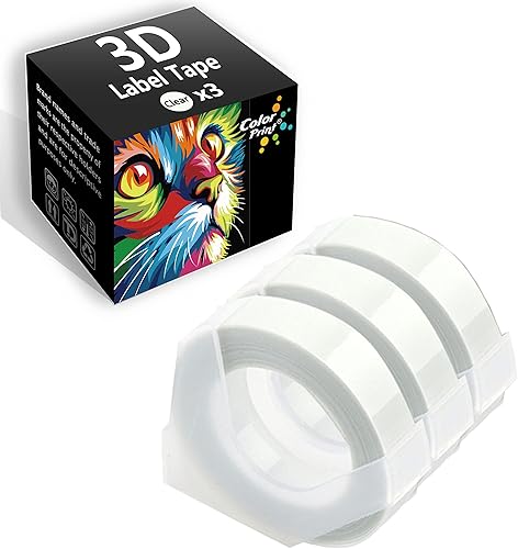 Colorprint - Cinta de etiquetas de repuesto compatible con Dymo 3D para etiquetadoras en relieve 38 pulgadas x 9.8 ft (paquete de 3 rollos