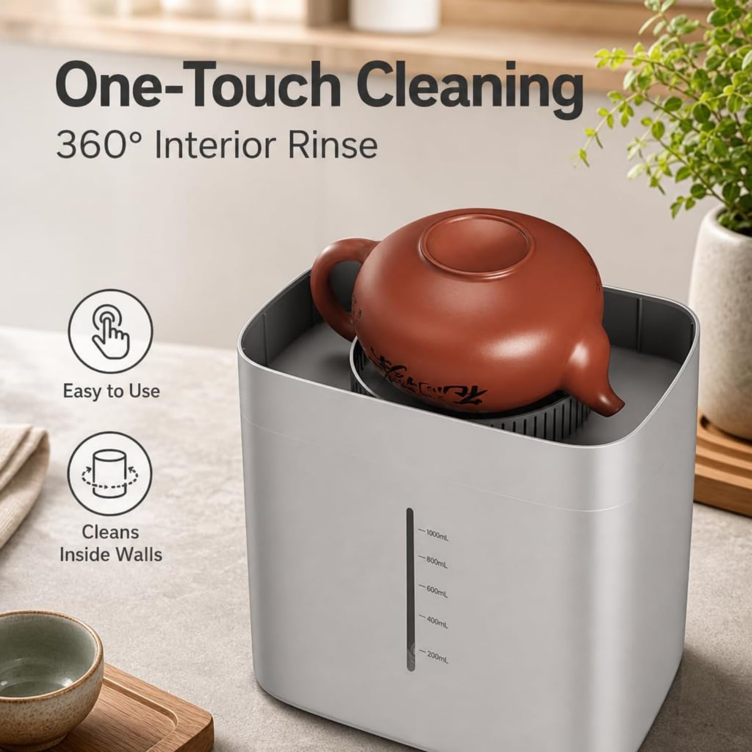 Lavabicchieri automatico, lavabicchieri elettrico per tazze da tè con serbatoio dell'acqua da 1,8 litri, getto ad alta pressione, per casa, ufficio, bar e caffetteria (Gray)