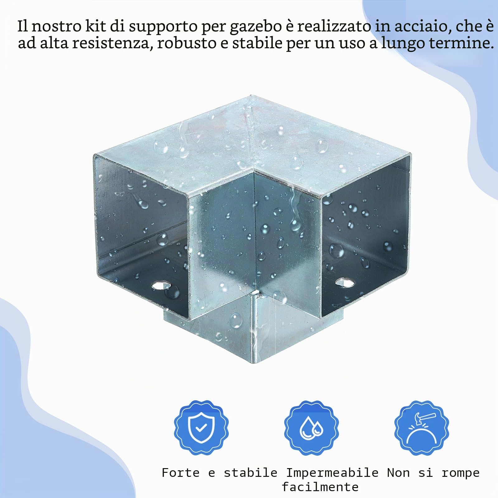 sourcing map Kit di staffe per gazebo a 3 vie, staffa angolare ad angolo retto per la lavorazione del legno, kit fai da te per base per pali da 4,1 x 4,1 cm, per esterni, patio, gazebo, capanne di
