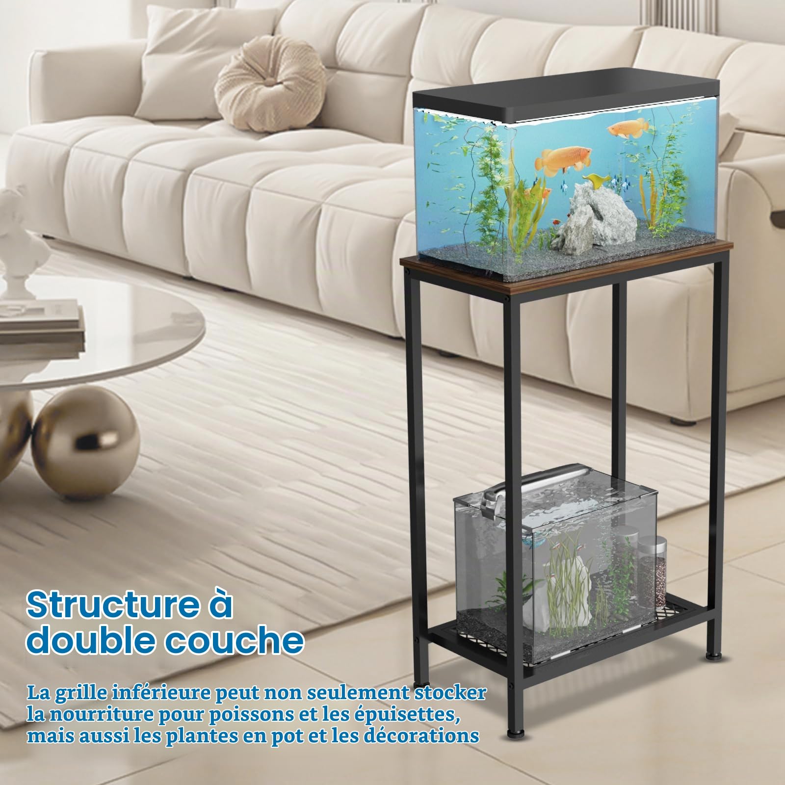 VyGrow Support d'aquarium à 2 niveaux, pour le salon, le magasin, le bureau, charge 158 kg, 53 x 30 x 81 cm, noir