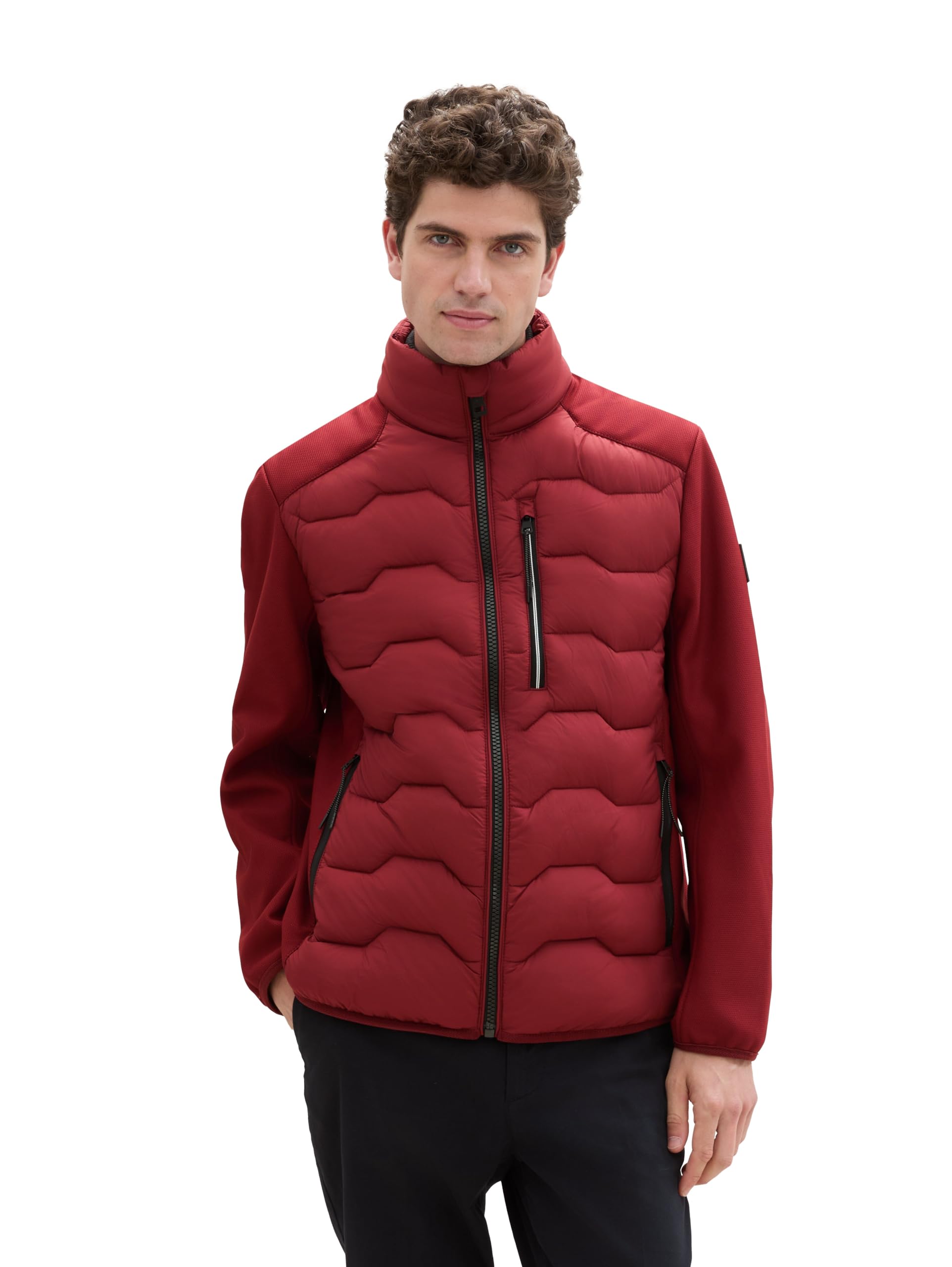 TOM TAILOR Herren Hybrid Jacke mit Stehkragen,13721 - Burgundy Dark red, L