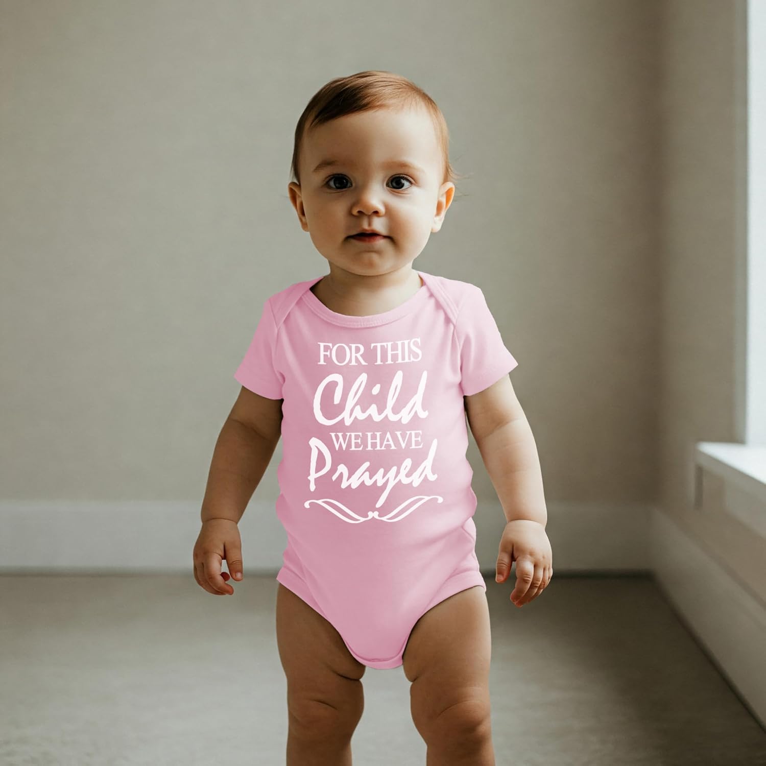 Baptism & Christening Baby Bodysuit – “For This Child We Have Prayed” Religious Infant Outfit