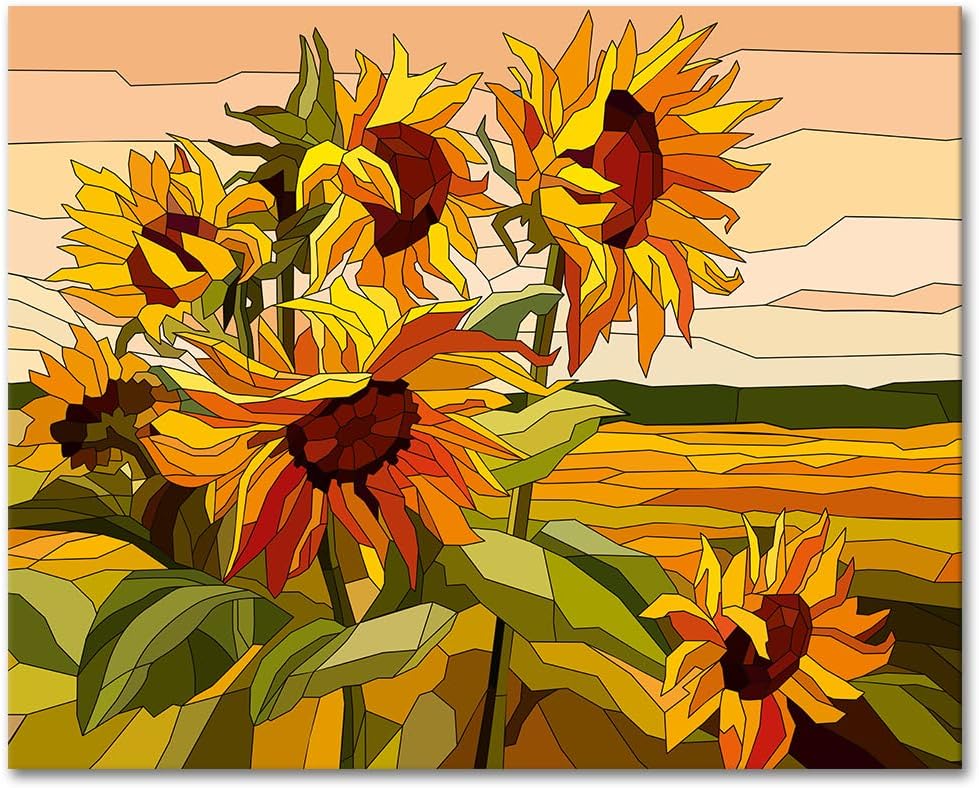 Rebotipy Paint by Number for Adult, Sunflowers Painting by Number Kits On Canvas, DIY Stained Glass Style Paint by Numbers, Flameless Paint by Numbers for Adults and Kids Beginner 16X20 Inch