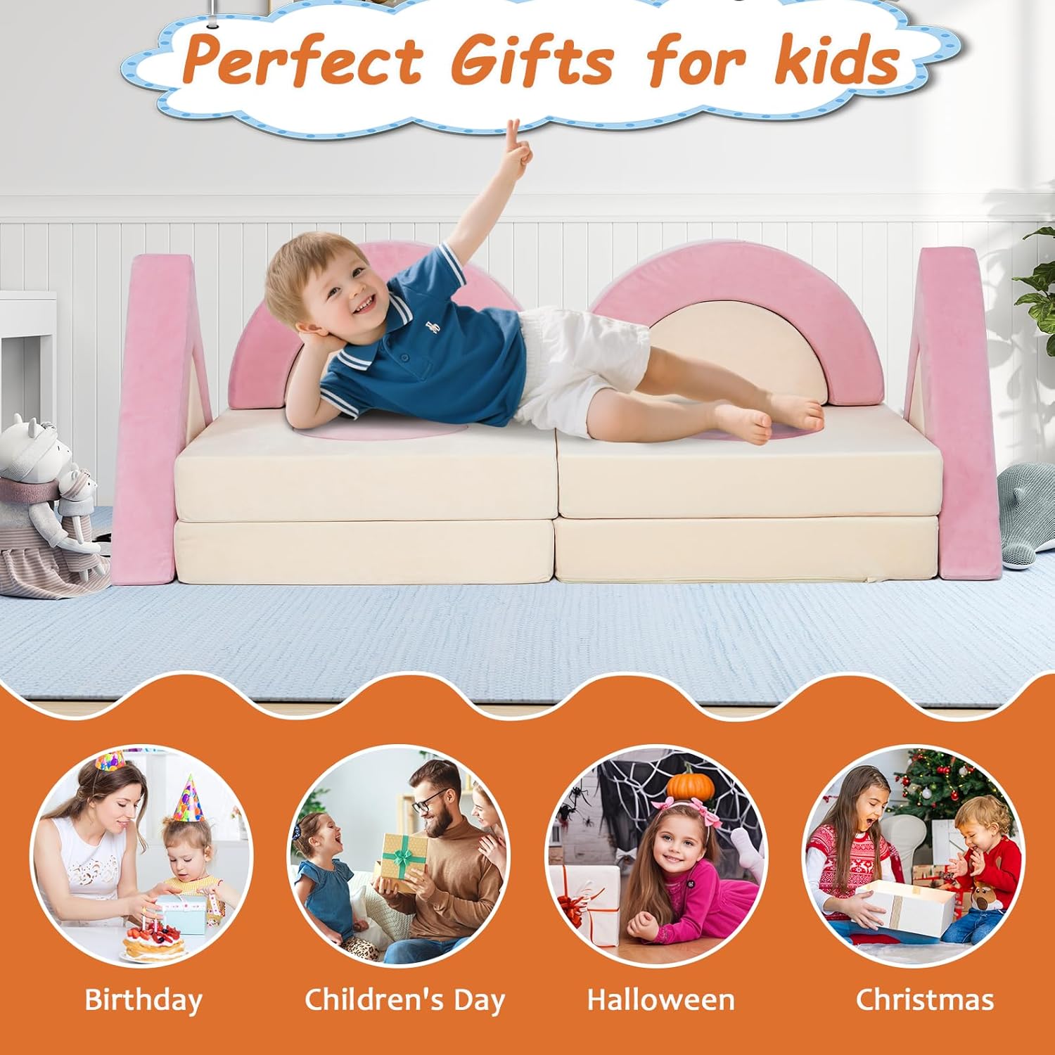 Modular Kids Play Couch - Kids Couch for Playroom Bedroom DIY Creativing Versatile Toddler Sofa Convertible Foam and Floor Cushion for Fort Building Child Sectional Sofa for Boys and Girls - Image 8