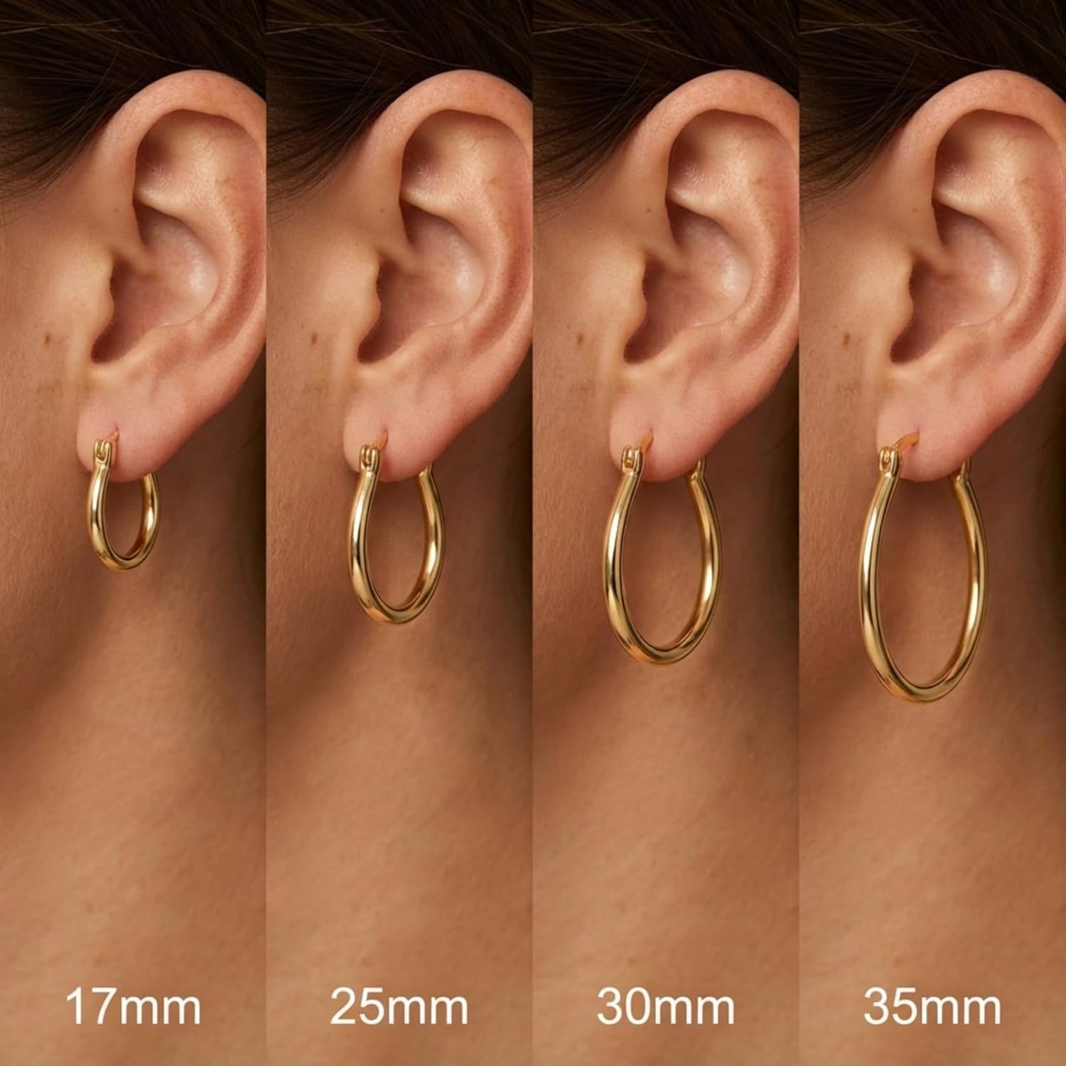 Small Gold Hoop Earrings for Women 14K Gold U Shape Hoops Lightweight Daily Wear Jewelry 17MM 25MM 30MM 35MM